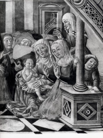 Anonimo — Benvenuto di Giovanni - sec. XV - Sant'Antonio da Padova e il miracolo del neonato — particolare